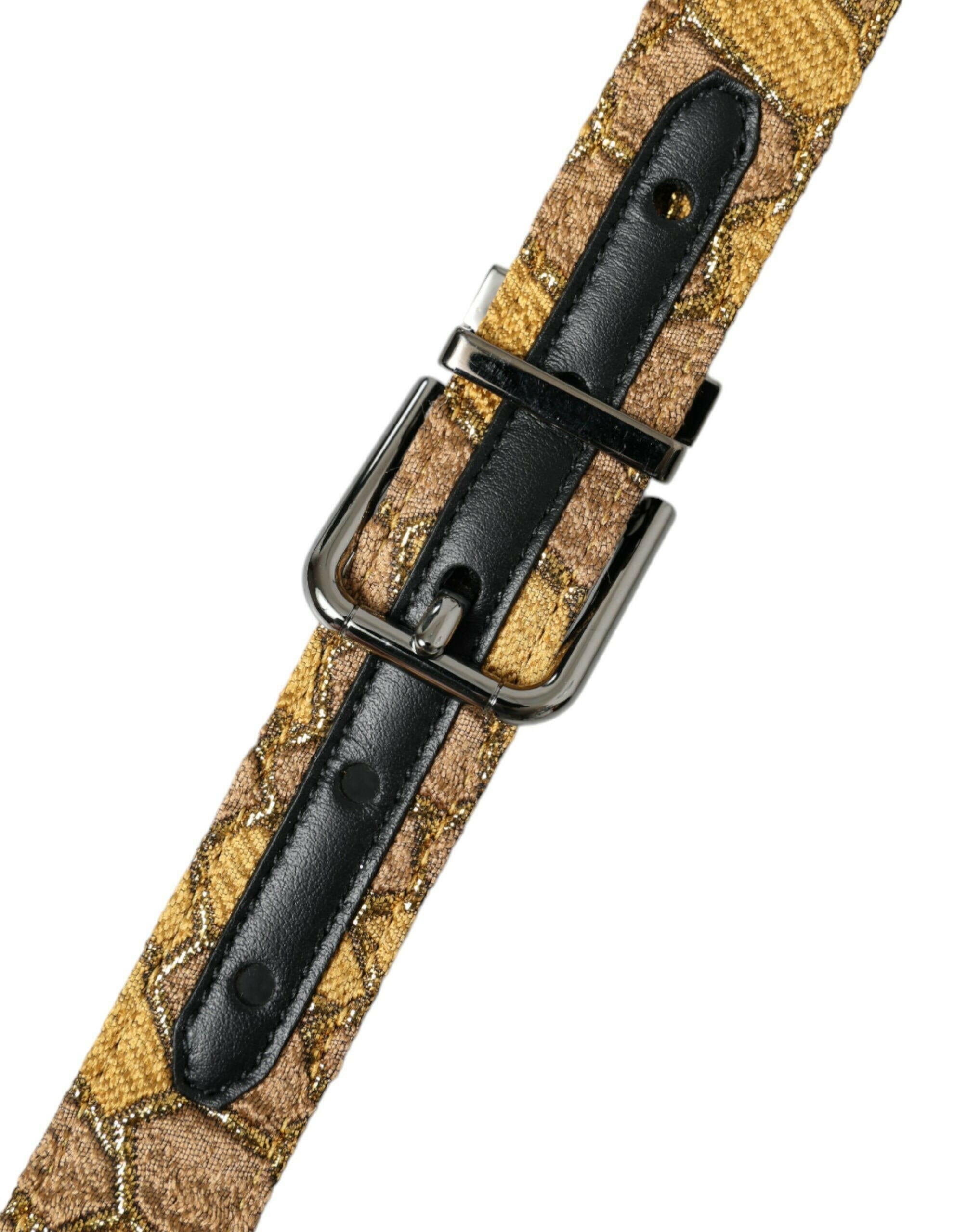 Dolce & Gabbana Gold Leather Jacquard Silver Metal Buckle Belt -   -  Dolce & Gabbana.