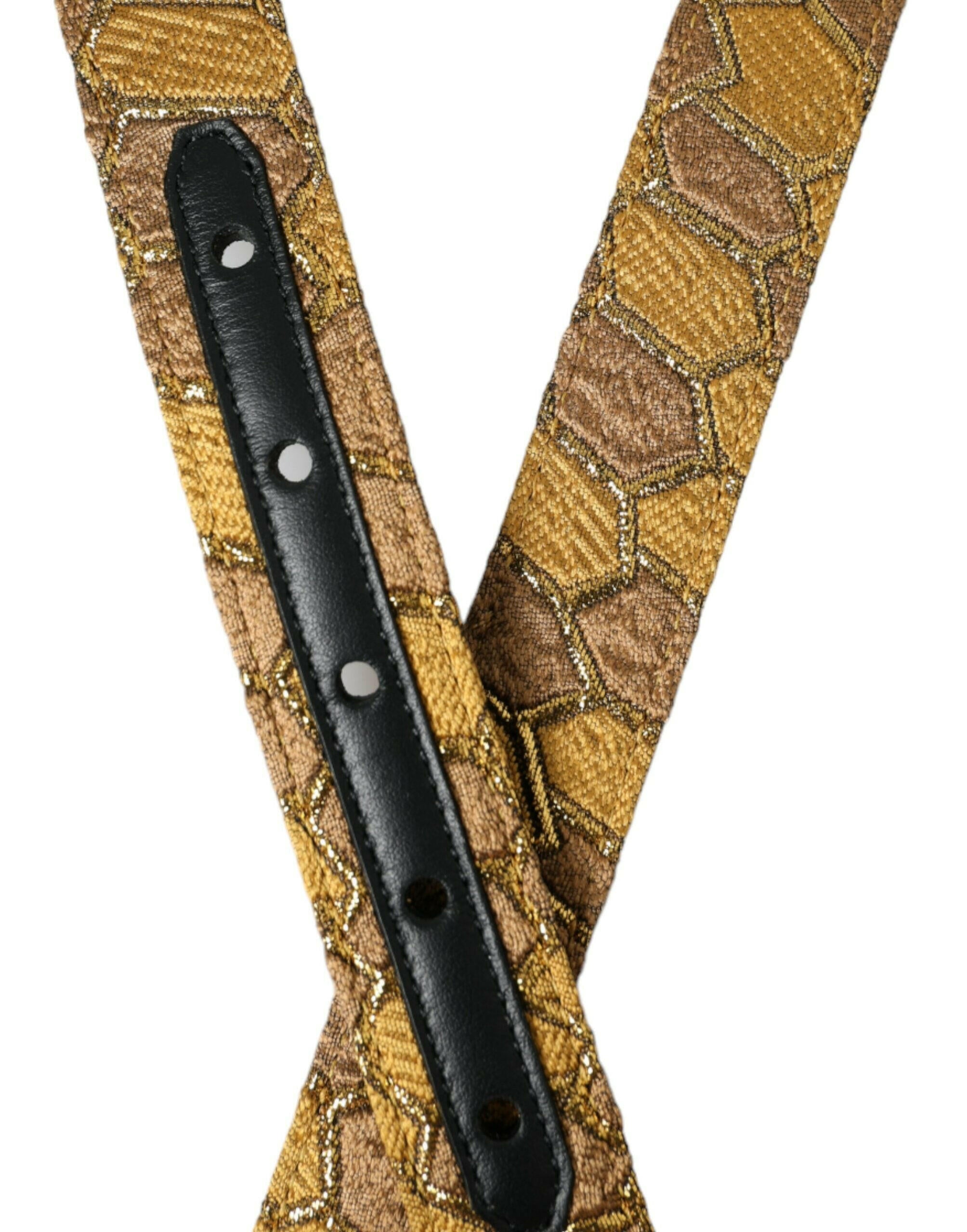 Dolce & Gabbana Gold Leather Jacquard Silver Metal Buckle Belt -   -  Dolce & Gabbana.