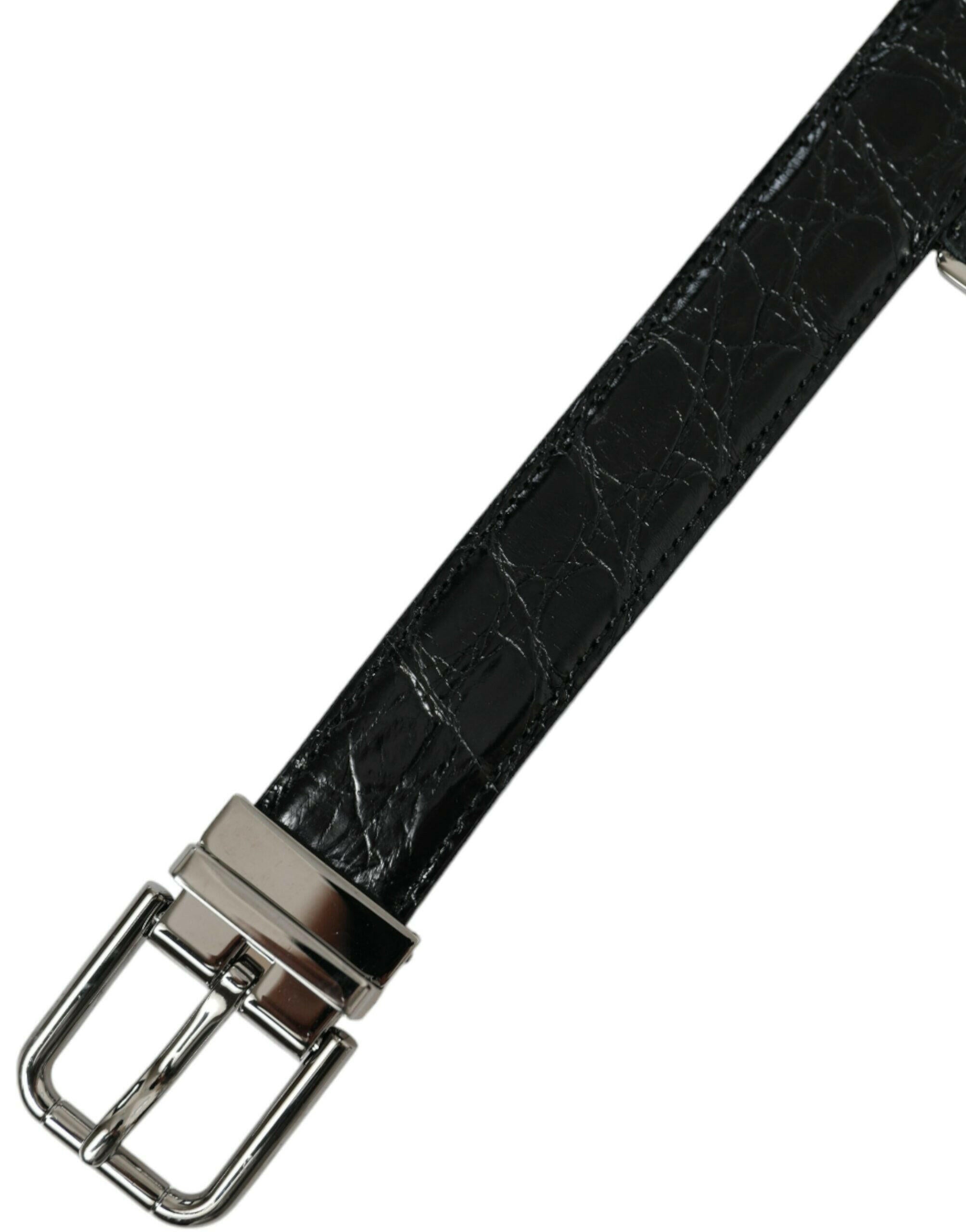 Dolce & Gabbana Black Leather Silver Metal Buckle Belt -   -  Dolce & Gabbana.