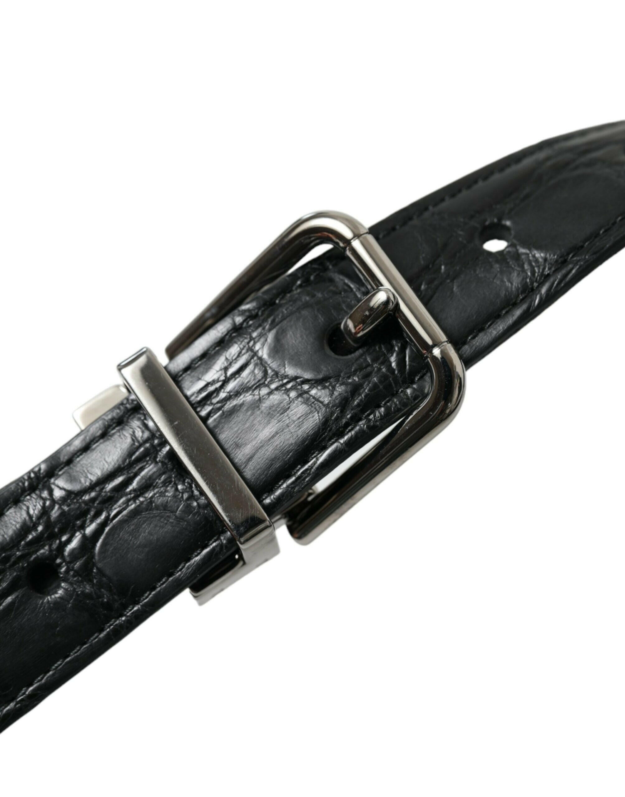 Dolce & Gabbana Black Leather Silver Metal Buckle Belt -   -  Dolce & Gabbana.