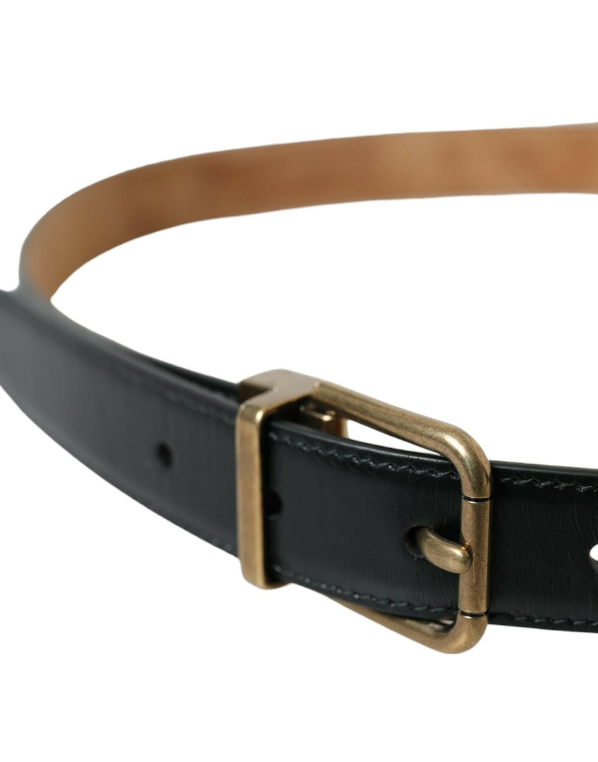 Dolce & Gabbana Black Calf Leather Gold Metal Buckle Belt -   -  Dolce & Gabbana.