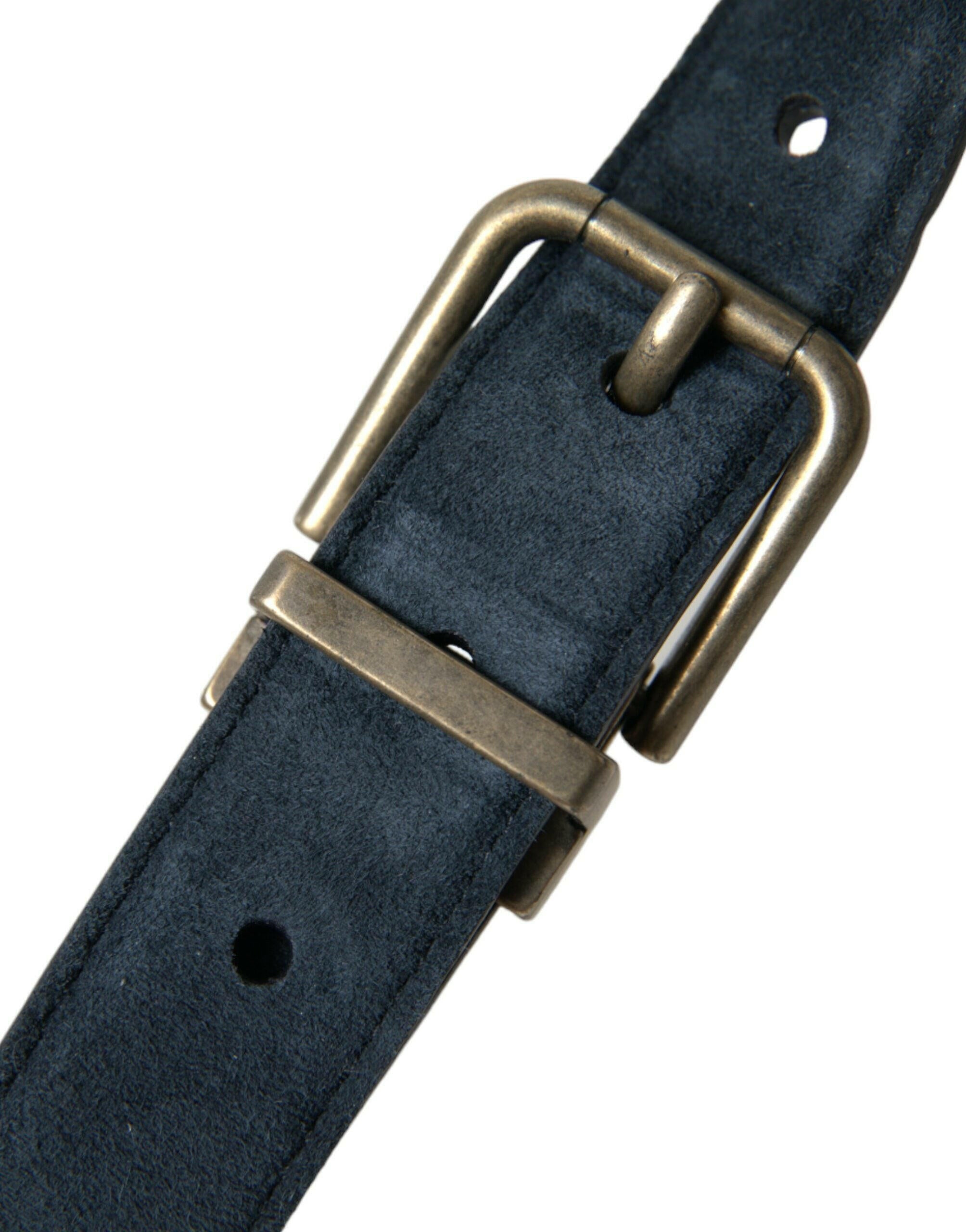 Dolce & Gabbana Blue Suede Leather Gold Metal Buckle Belt -   -  Dolce & Gabbana.