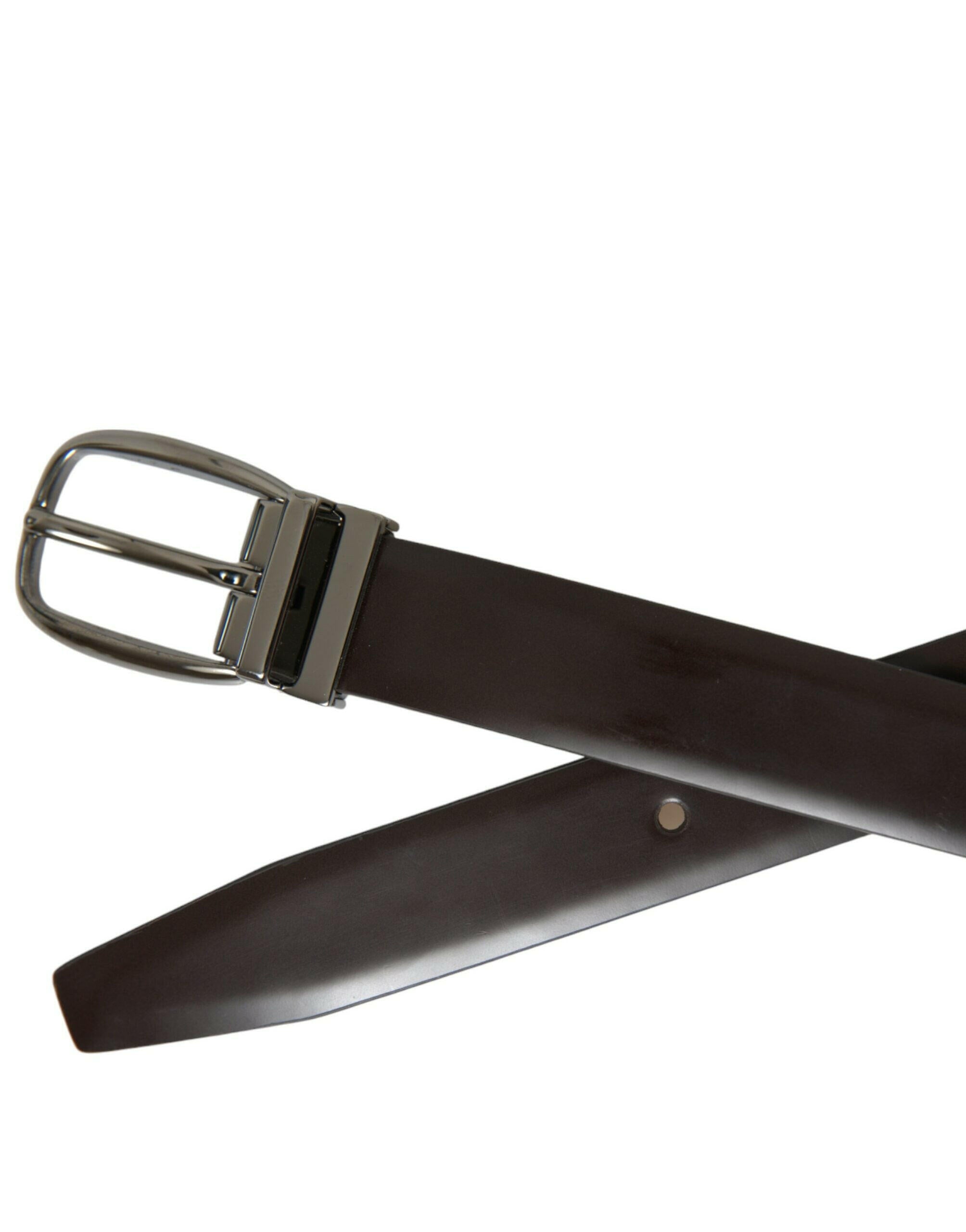 Dolce & Gabbana Dark Brown Leather Silver Metal Buckle Belt -   -  Dolce & Gabbana.