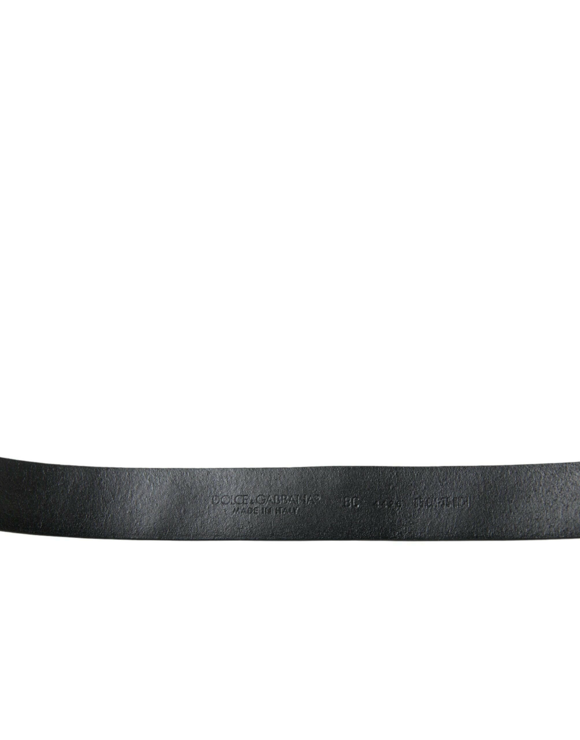 Dolce & Gabbana Black Embellished Leather Engraved Buckle Belt -   -  Dolce & Gabbana.