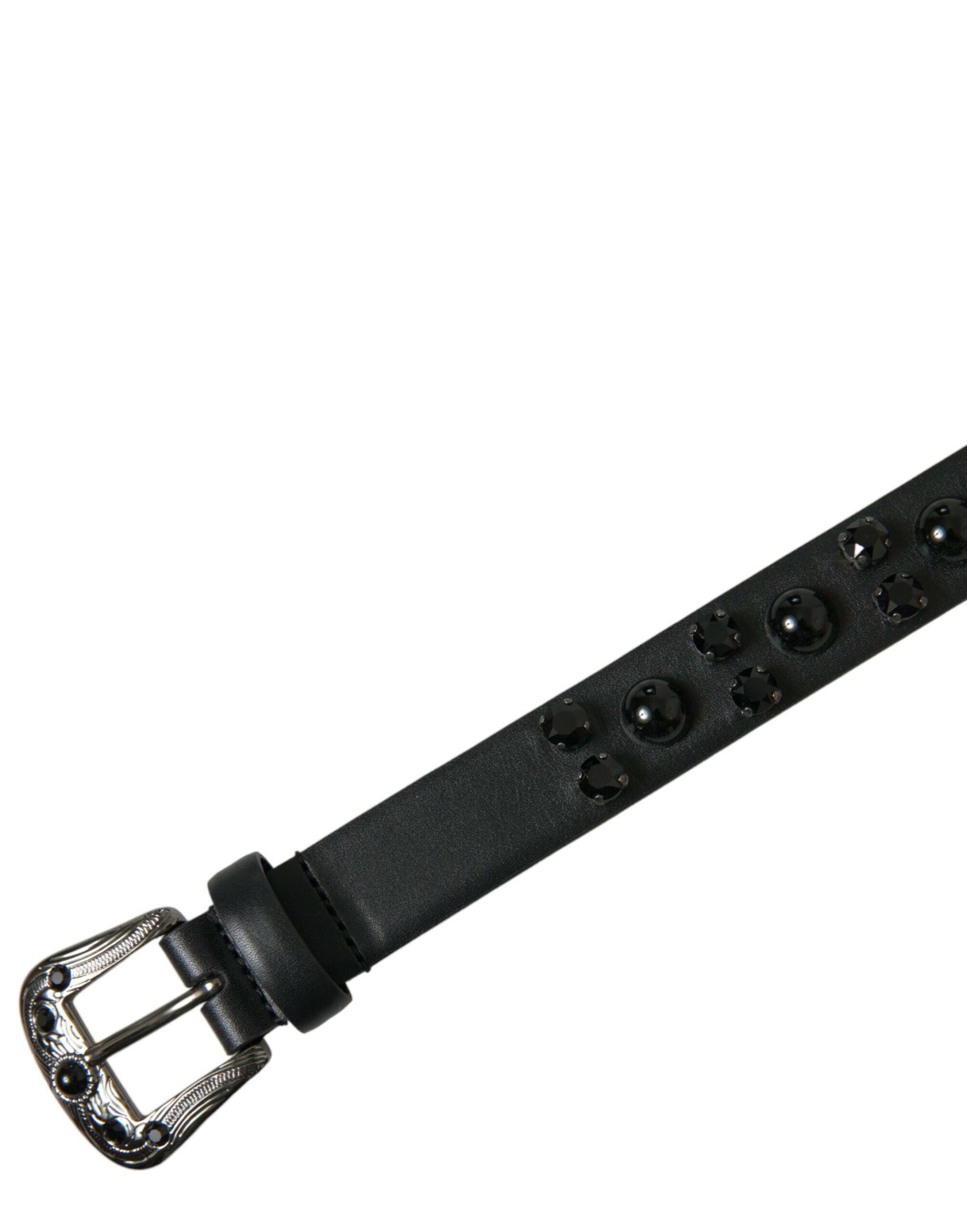 Dolce & Gabbana Black Embellished Leather Engraved Buckle Belt -   -  Dolce & Gabbana.