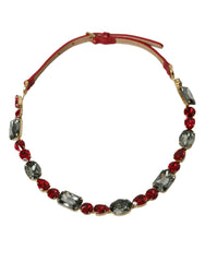 Dolce & Gabbana Red Leather Crystal Chain Waist Belt -   -  Dolce & Gabbana.