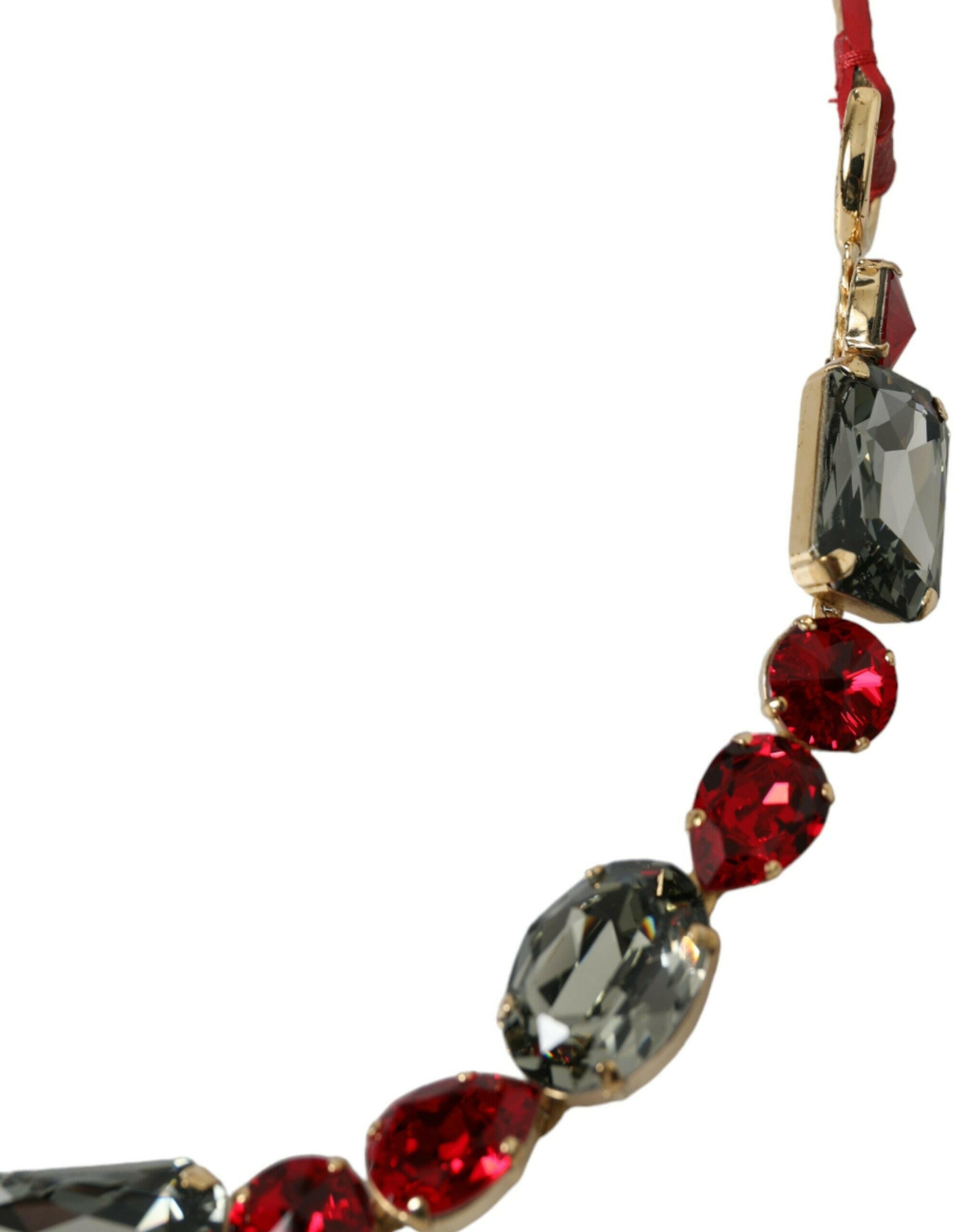 Dolce & Gabbana Red Leather Crystal Chain Waist Belt -   -  Dolce & Gabbana.