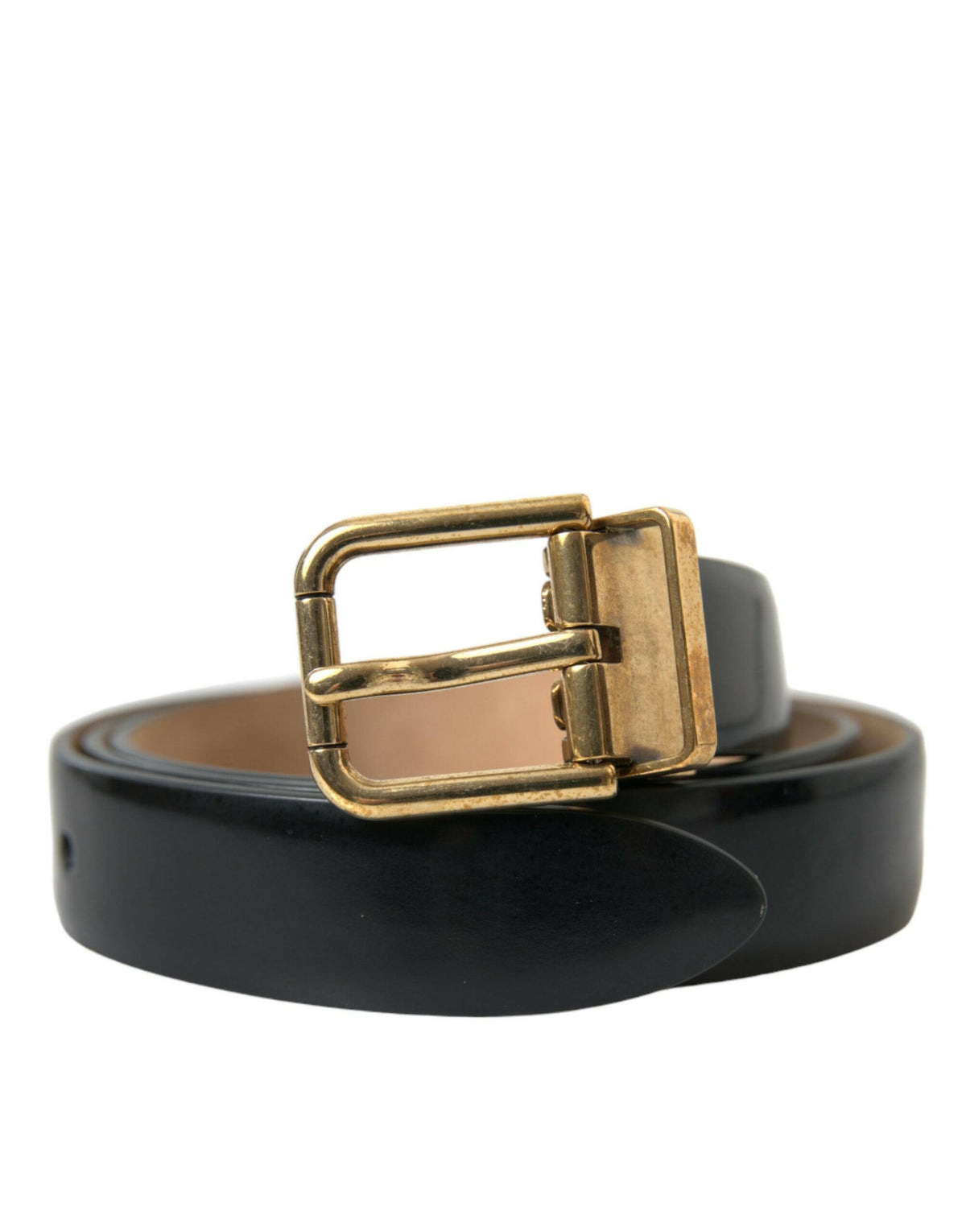Dolce & Gabbana Black Calf Leather Gold Metal Buckle Belt -   -  Dolce & Gabbana.