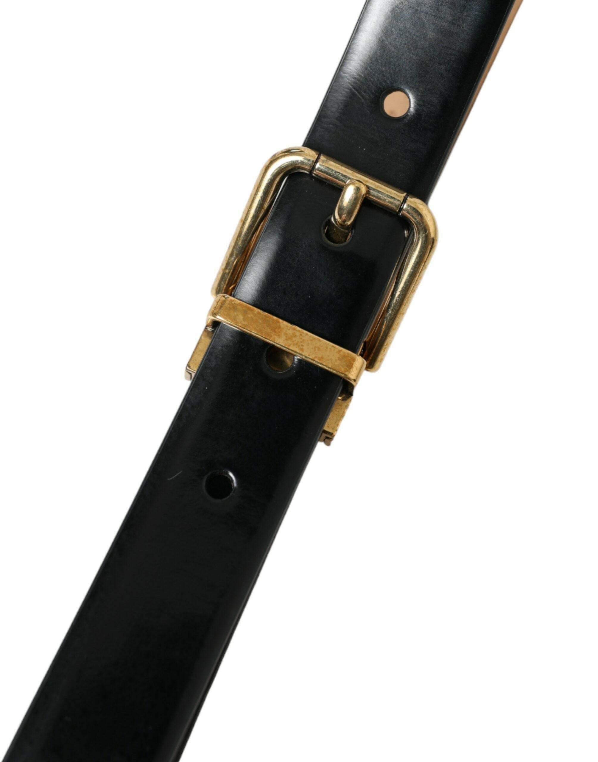 Dolce & Gabbana Black Calf Leather Gold Metal Buckle Belt -   -  Dolce & Gabbana.