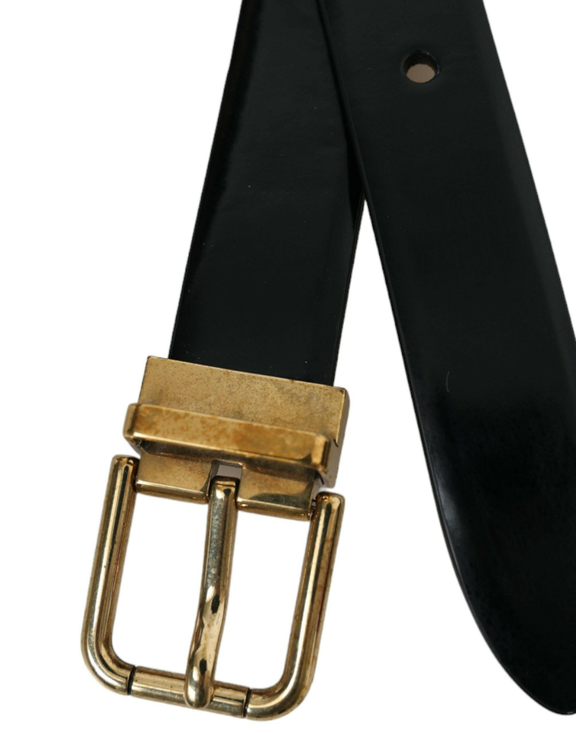 Dolce & Gabbana Black Calf Leather Gold Metal Buckle Belt -   -  Dolce & Gabbana.