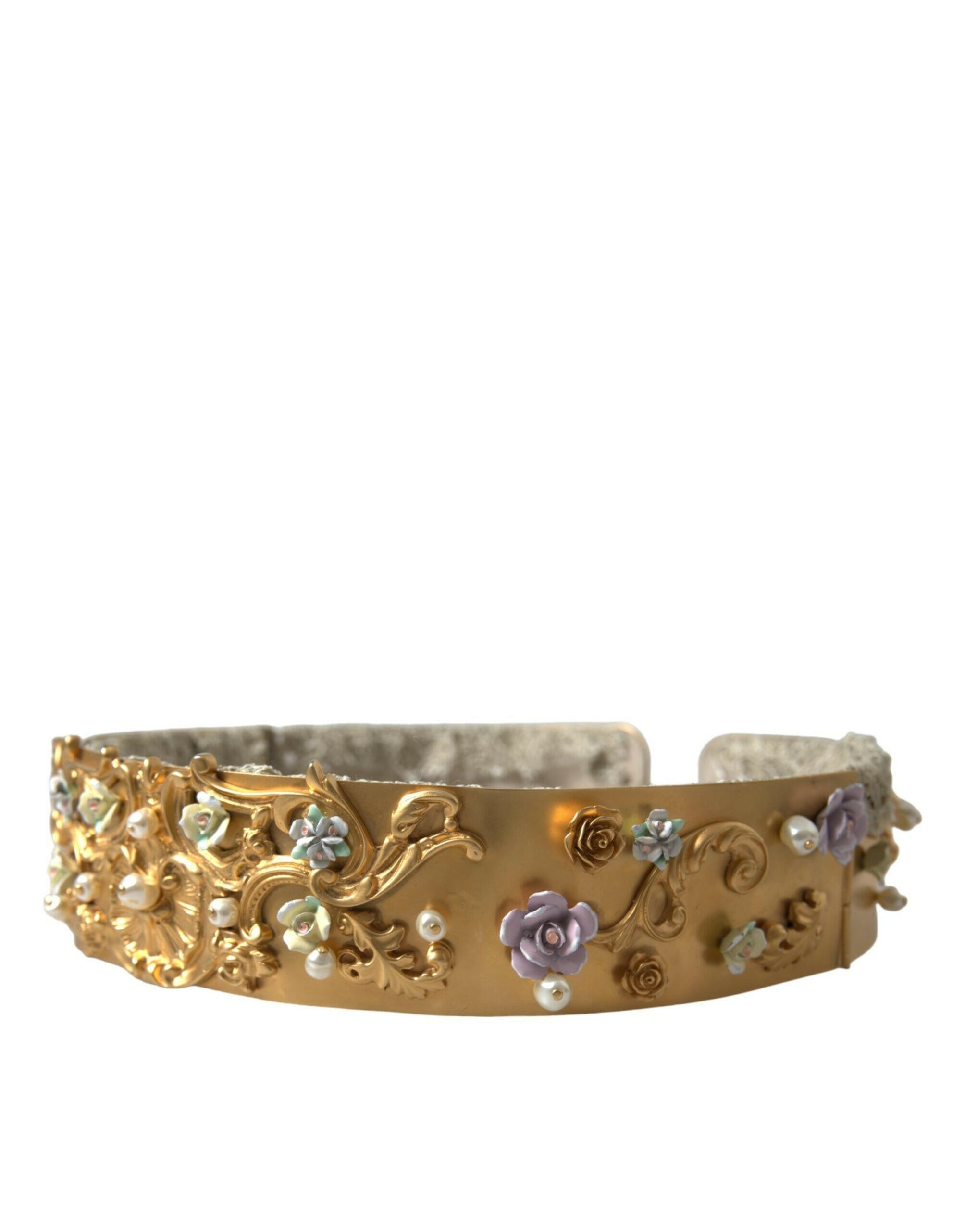 Dolce & Gabbana Gold Brass Faux Pearl Floral Embellished Belt -   -  Dolce & Gabbana.