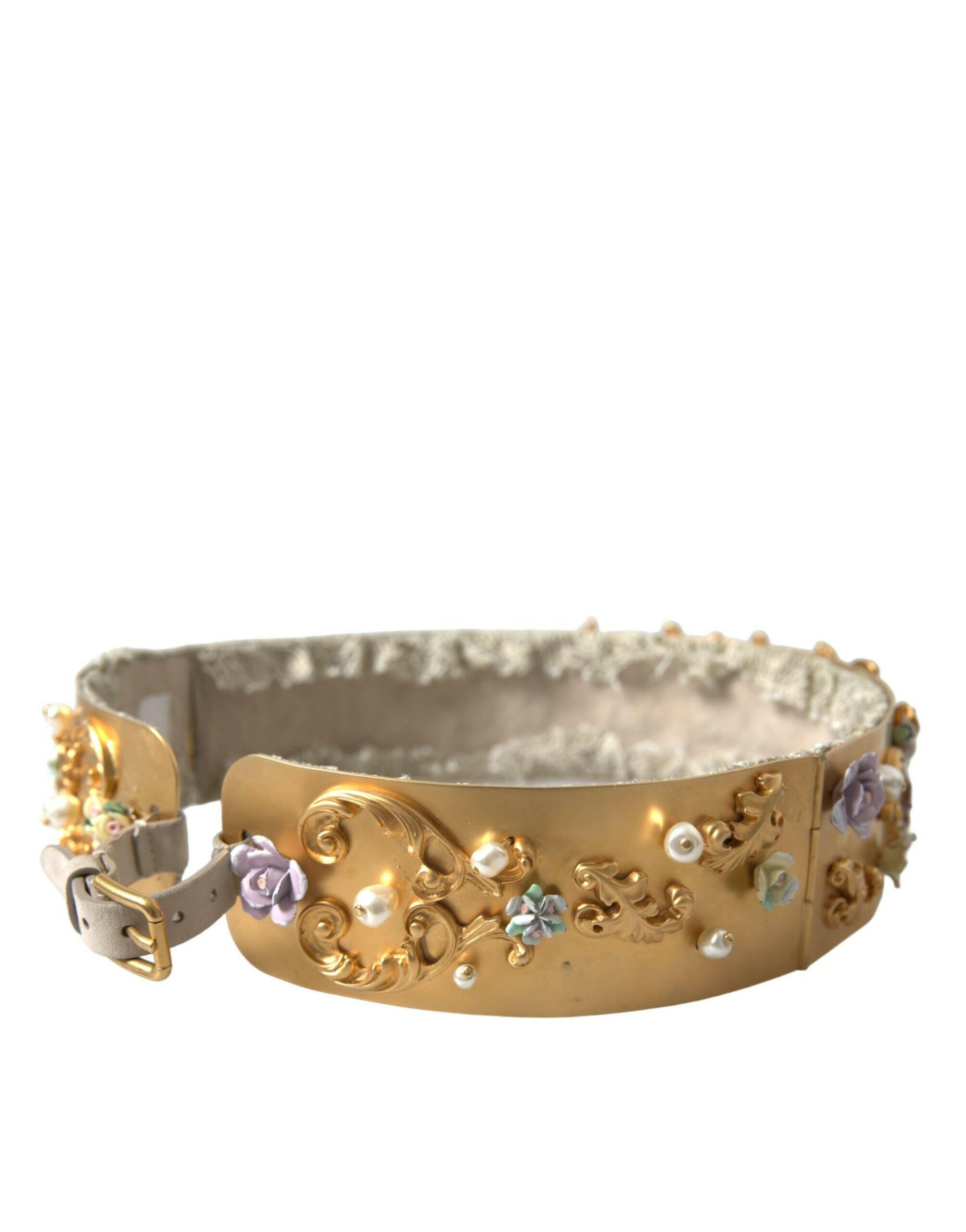 Dolce & Gabbana Gold Brass Faux Pearl Floral Embellished Belt -   -  Dolce & Gabbana.