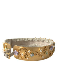 Dolce & Gabbana Gold Brass Faux Pearl Floral Embellished Belt -   -  Dolce & Gabbana.