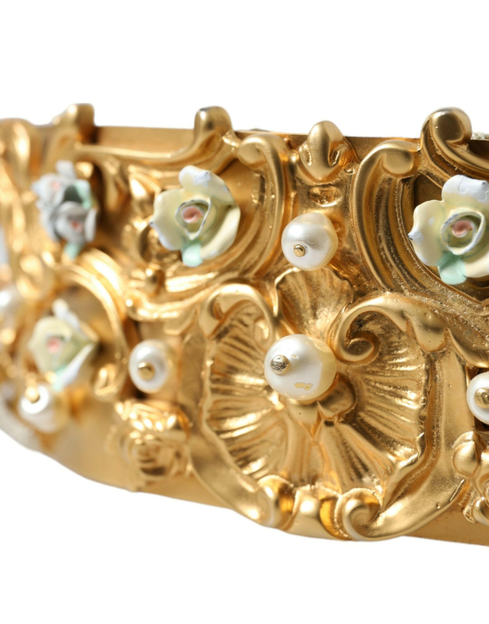 Dolce & Gabbana Gold Brass Faux Pearl Floral Embellished Belt -   -  Dolce & Gabbana.