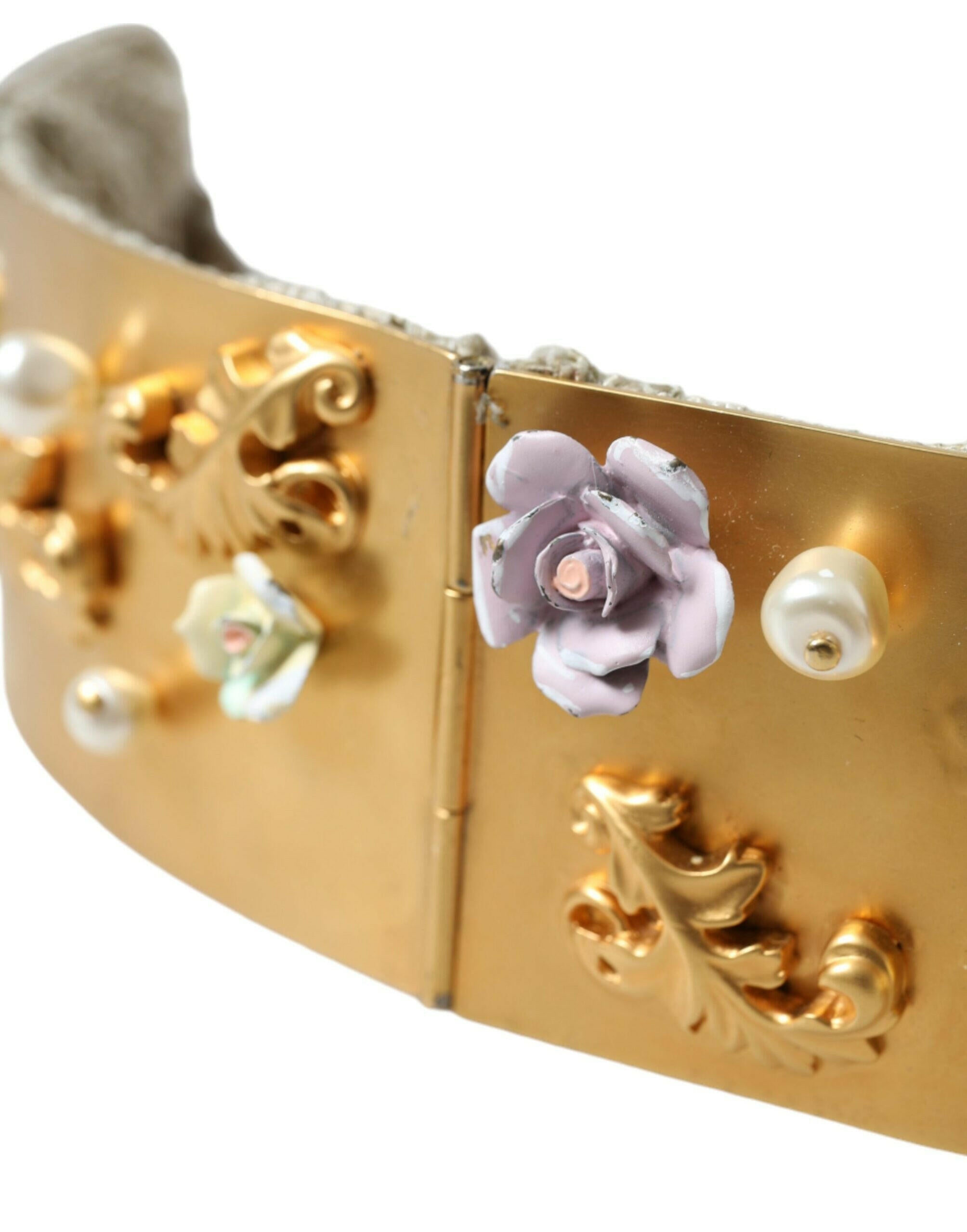 Dolce & Gabbana Gold Brass Faux Pearl Floral Embellished Belt -   -  Dolce & Gabbana.