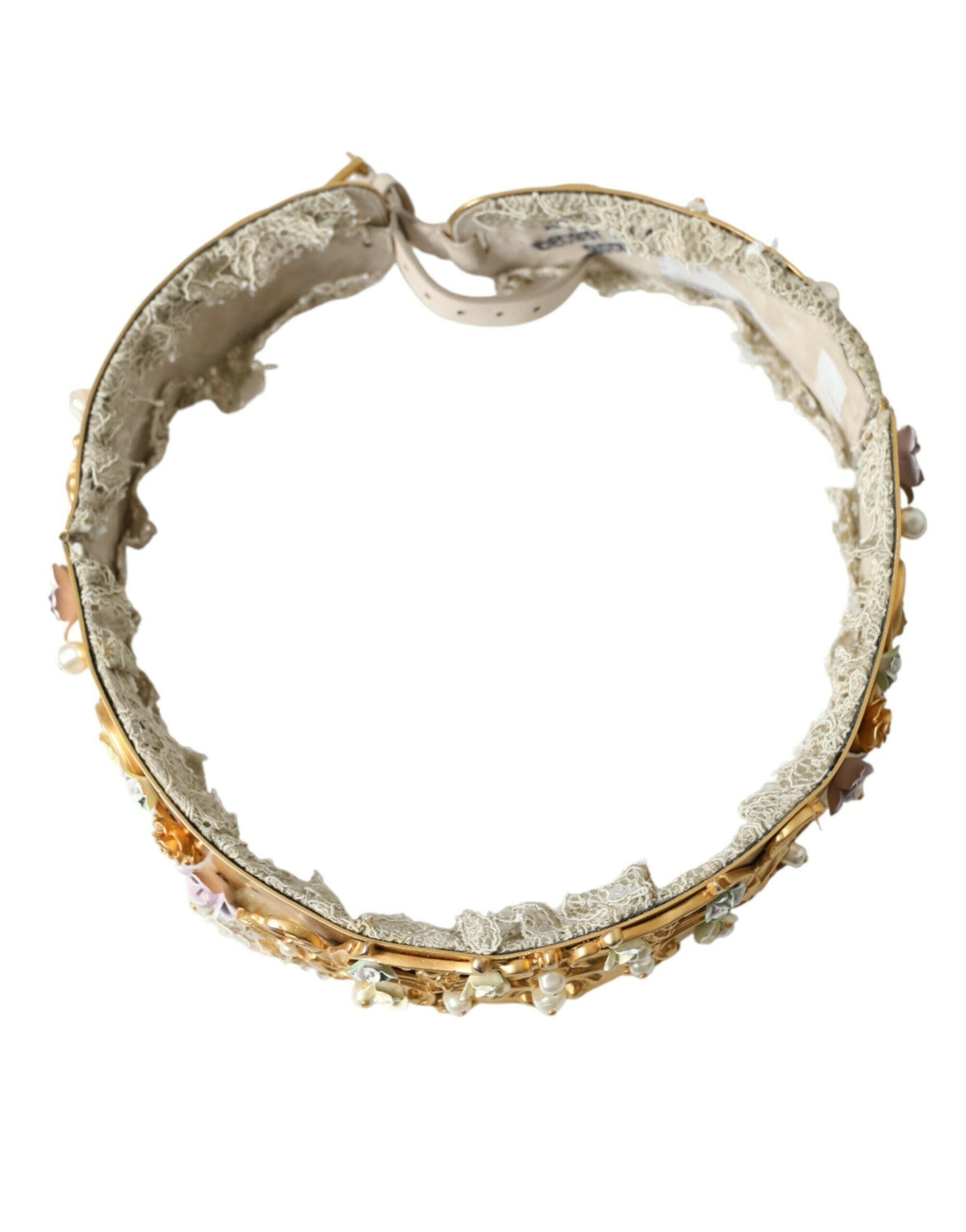 Dolce & Gabbana Gold Brass Faux Pearl Floral Embellished Belt -   -  Dolce & Gabbana.