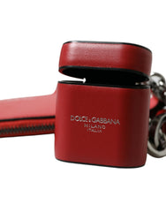 Dolce & Gabbana Red Leather Silver Metal Logo Strap Pouch Airpods Case -   -  Dolce & Gabbana.