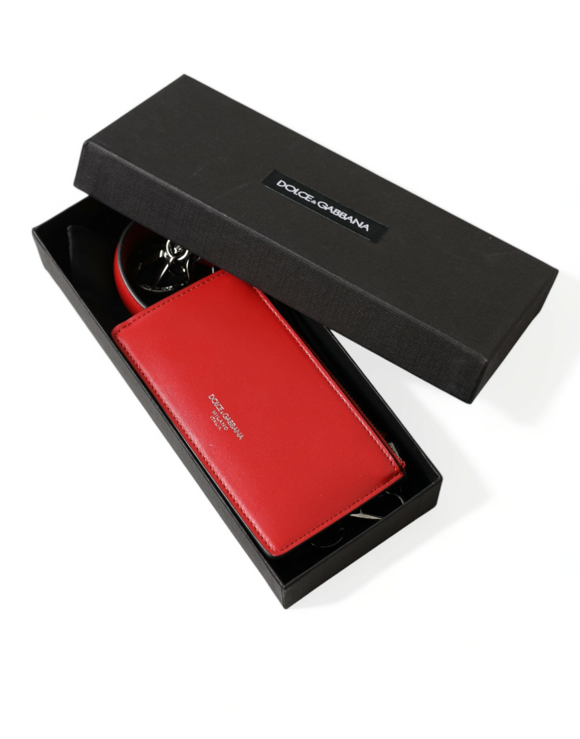 Dolce & Gabbana Red Leather Silver Metal Logo Strap Pouch Airpods Case -   -  Dolce & Gabbana.