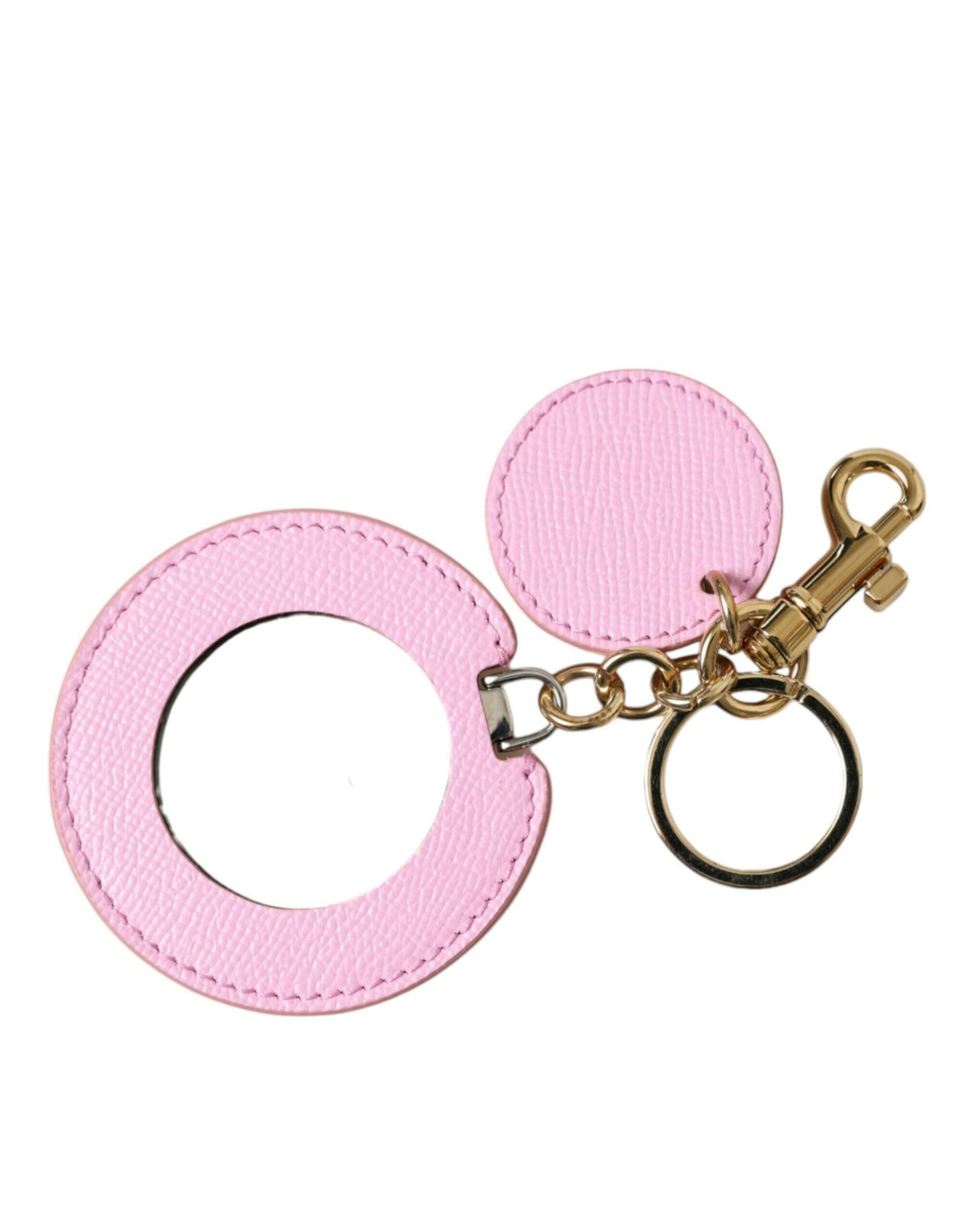 Dolce & Gabbana Pink Calf Leather Gold Metal Logo Print Keyring Keychain -   -  Dolce & Gabbana.