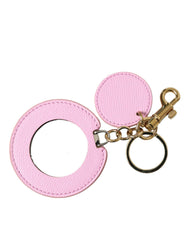 Dolce & Gabbana Pink Calf Leather Gold Metal Logo Print Keyring Keychain -   -  Dolce & Gabbana.