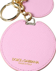 Dolce & Gabbana Pink Calf Leather Gold Metal Logo Print Keyring Keychain -   -  Dolce & Gabbana.