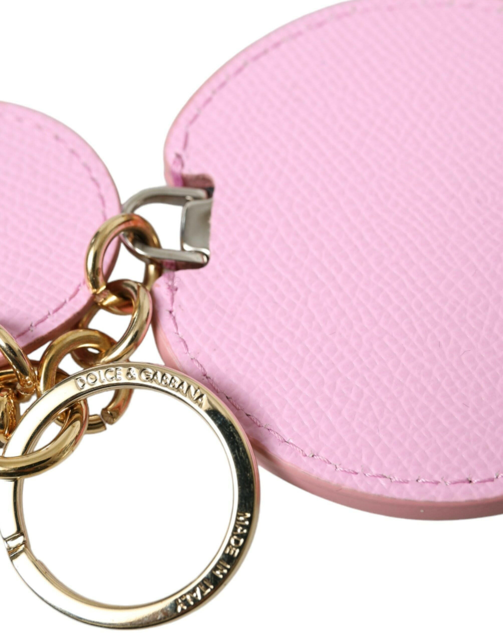 Dolce & Gabbana Pink Calf Leather Gold Metal Logo Print Keyring Keychain -   -  Dolce & Gabbana.