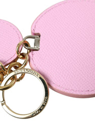 Dolce & Gabbana Pink Calf Leather Gold Metal Logo Print Keyring Keychain -   -  Dolce & Gabbana.