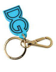 Dolce & Gabbana Blue Rubber Gold Tone Metal DG Logo Keyring Keychain -   -  Dolce & Gabbana.