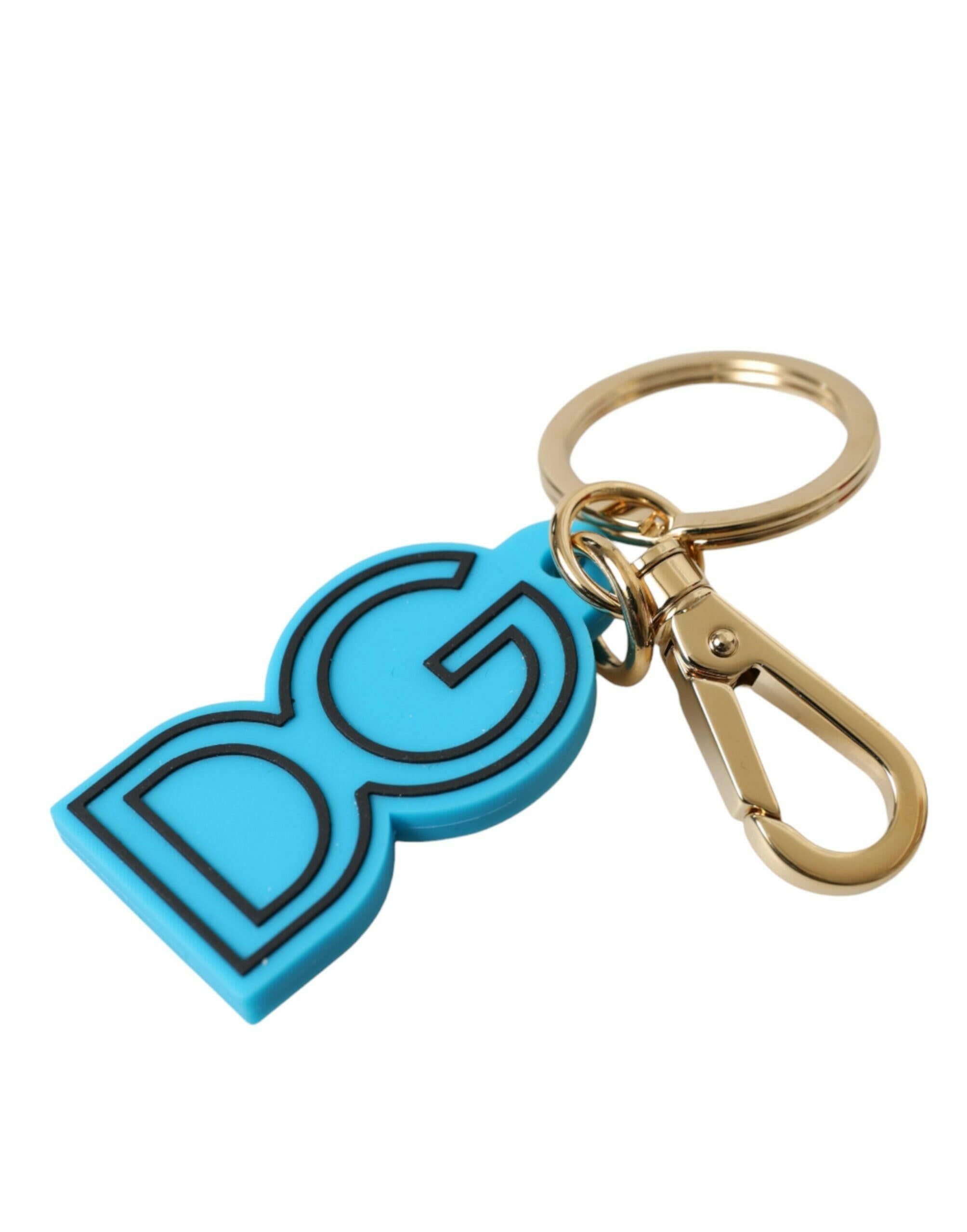 Dolce & Gabbana Blue Rubber Gold Tone Metal DG Logo Keyring Keychain -   -  Dolce & Gabbana.