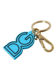 Dolce & Gabbana Blue Rubber Gold Tone Metal DG Logo Keyring Keychain -   -  Dolce & Gabbana.