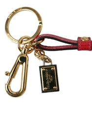 Dolce & Gabbana Red Calf Leather Gold Metal Logo Plaque Keyring Keychain -   -  Dolce & Gabbana.