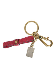 Dolce & Gabbana Red Calf Leather Gold Metal Logo Plaque Keyring Keychain -   -  Dolce & Gabbana.