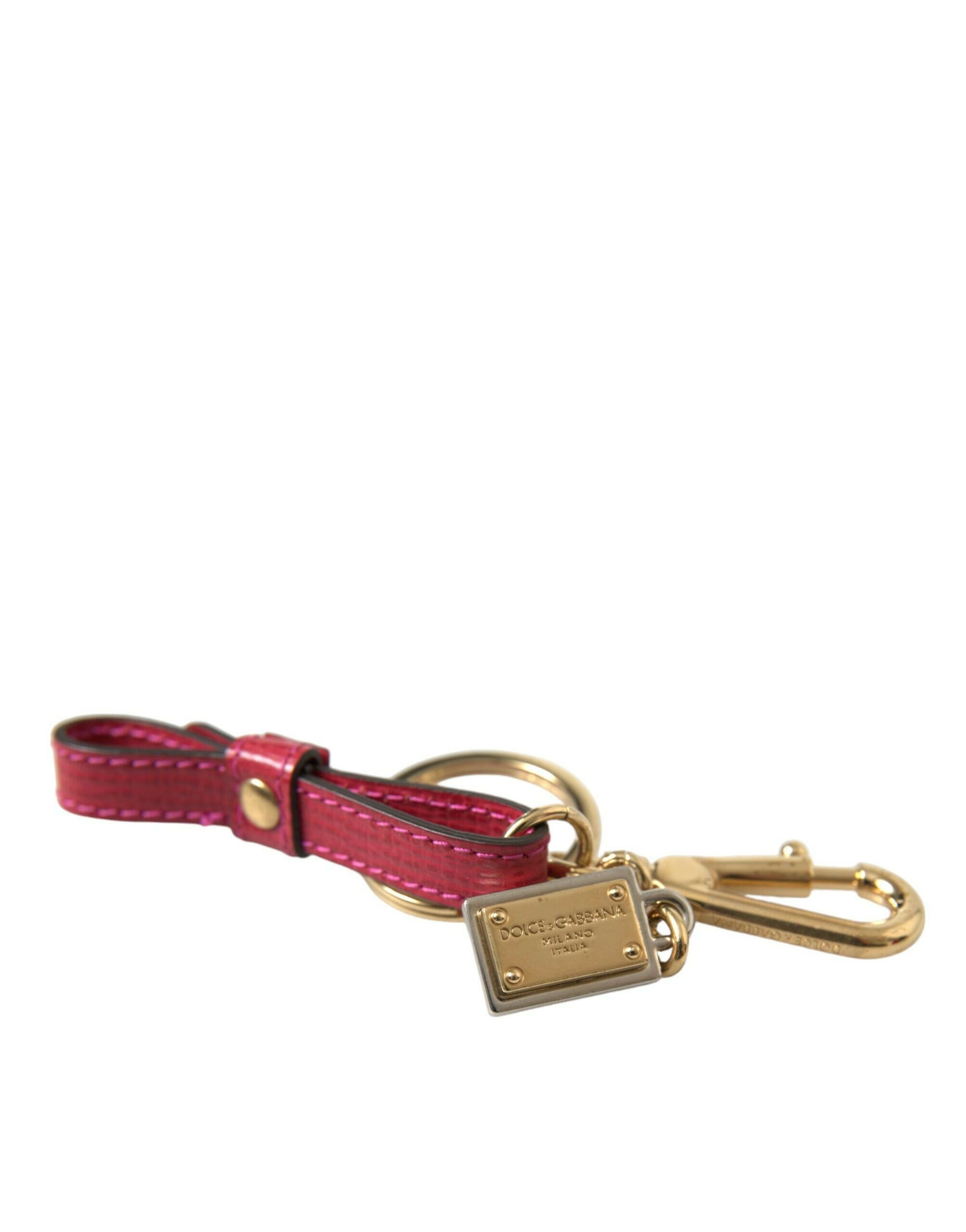 Dolce & Gabbana Red Calf Leather Gold Metal Logo Plaque Keyring Keychain -   -  Dolce & Gabbana.