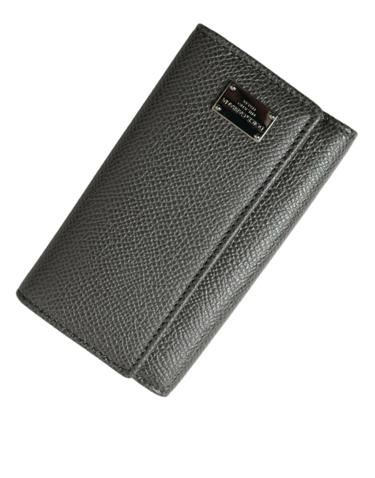 Dolce & Gabbana Gray Leather Silver Metal Logo Plaque Trifold Keyring -  Men´s Keychains -  Dolce & Gabbana.
