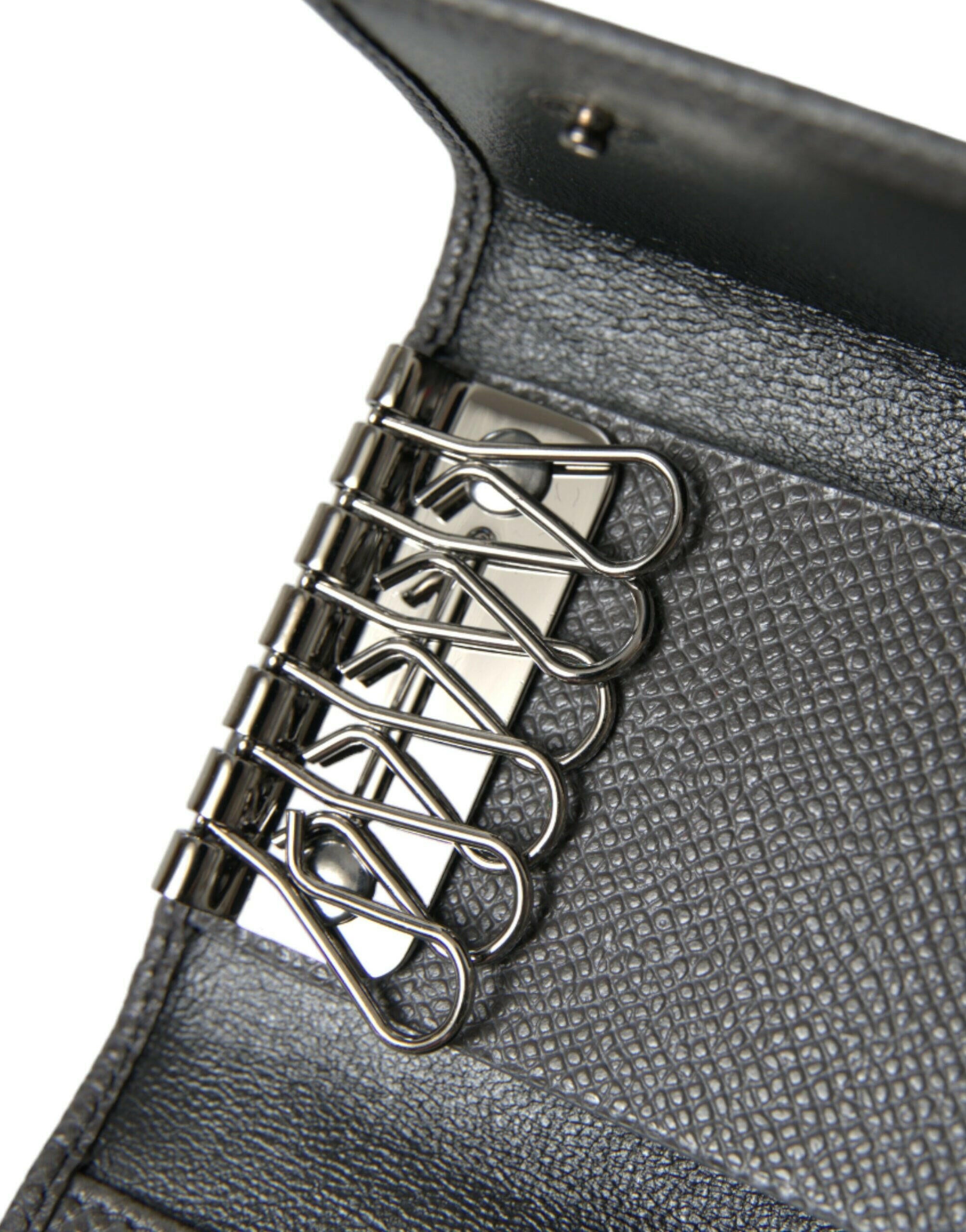 Dolce & Gabbana Gray Leather Silver Metal Logo Plaque Trifold Keyring -  Men´s Keychains -  Dolce & Gabbana.