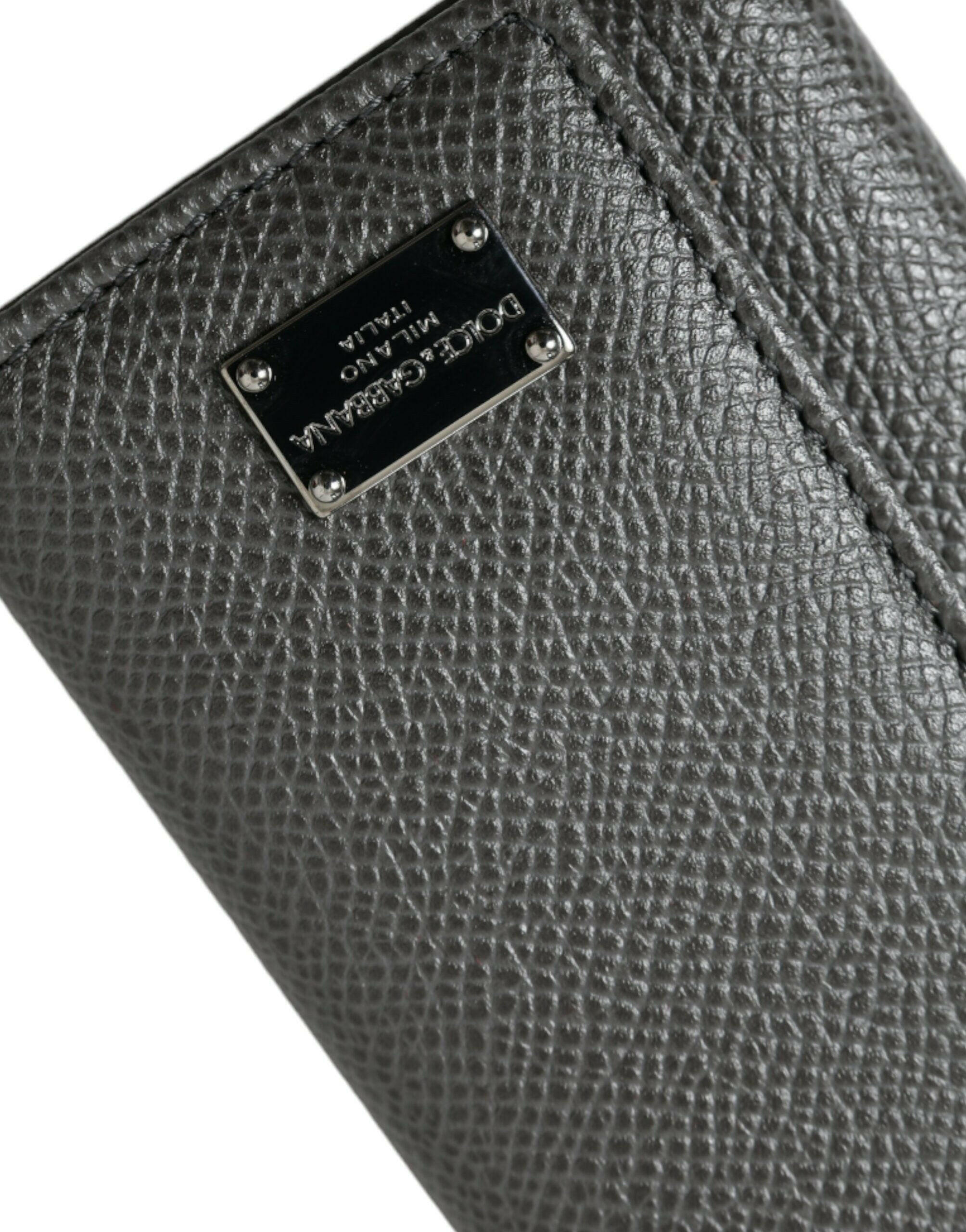 Dolce & Gabbana Gray Leather Silver Metal Logo Plaque Trifold Keyring -  Men´s Keychains -  Dolce & Gabbana.