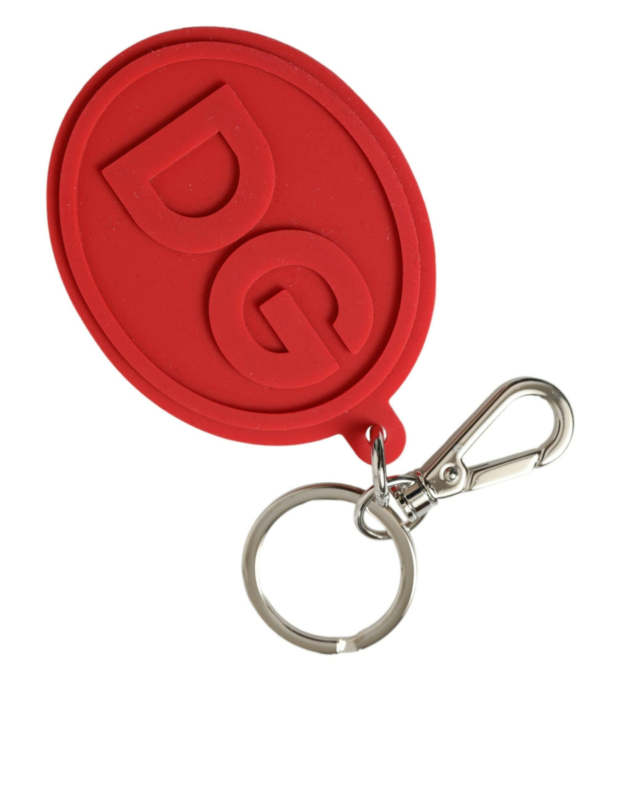 Dolce & Gabbana Red Rubber DG Logo Silver Brass Metal Keyring Keychain -   -  Dolce & Gabbana.