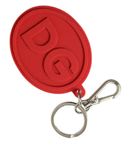 Dolce & Gabbana Red Rubber DG Logo Silver Brass Metal Keyring Keychain -   -  Dolce & Gabbana.
