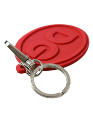 Dolce & Gabbana Red Rubber DG Logo Silver Brass Metal Keyring Keychain -   -  Dolce & Gabbana.