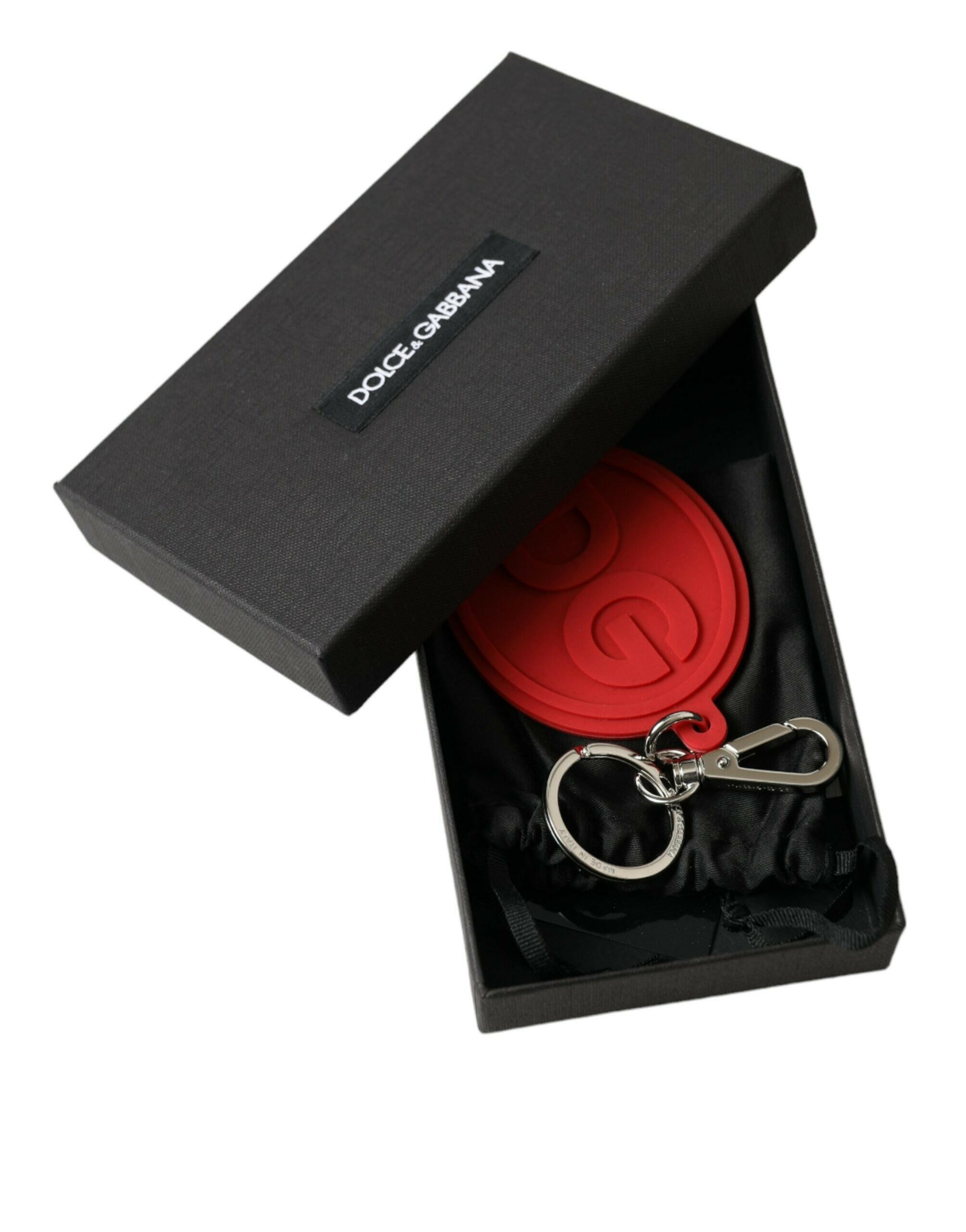 Dolce & Gabbana Red Rubber DG Logo Silver Brass Metal Keyring Keychain -   -  Dolce & Gabbana.