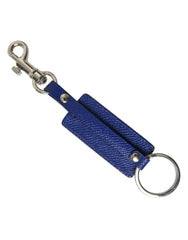 Dolce & Gabbana Blue Calf Leather DG Logo Silver Brass Keyring Keychain -   -  Dolce & Gabbana.