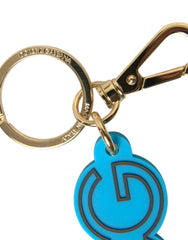 Dolce & Gabbana Blue Rubber Gold Tone Metal DG Logo Keyring Keychain -   -  Dolce & Gabbana.