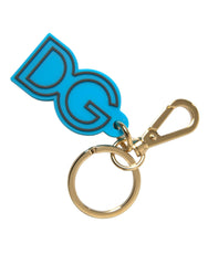 Dolce & Gabbana Blue Rubber Gold Tone Metal DG Logo Keyring Keychain -   -  Dolce & Gabbana.