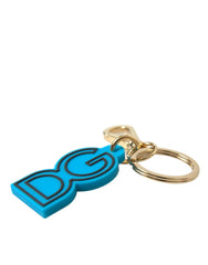 Dolce & Gabbana Blue Rubber Gold Tone Metal DG Logo Keyring Keychain -   -  Dolce & Gabbana.