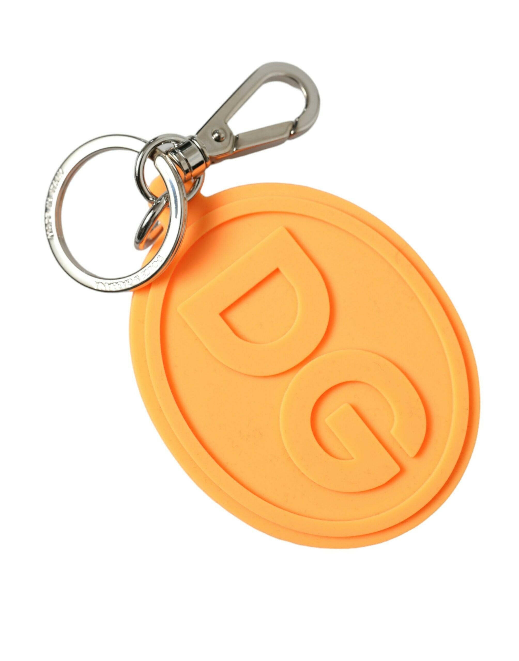 Dolce & Gabbana Orange Rubber DG Logo Silver Brass Metal Keyring Keychain -   -  Dolce & Gabbana.