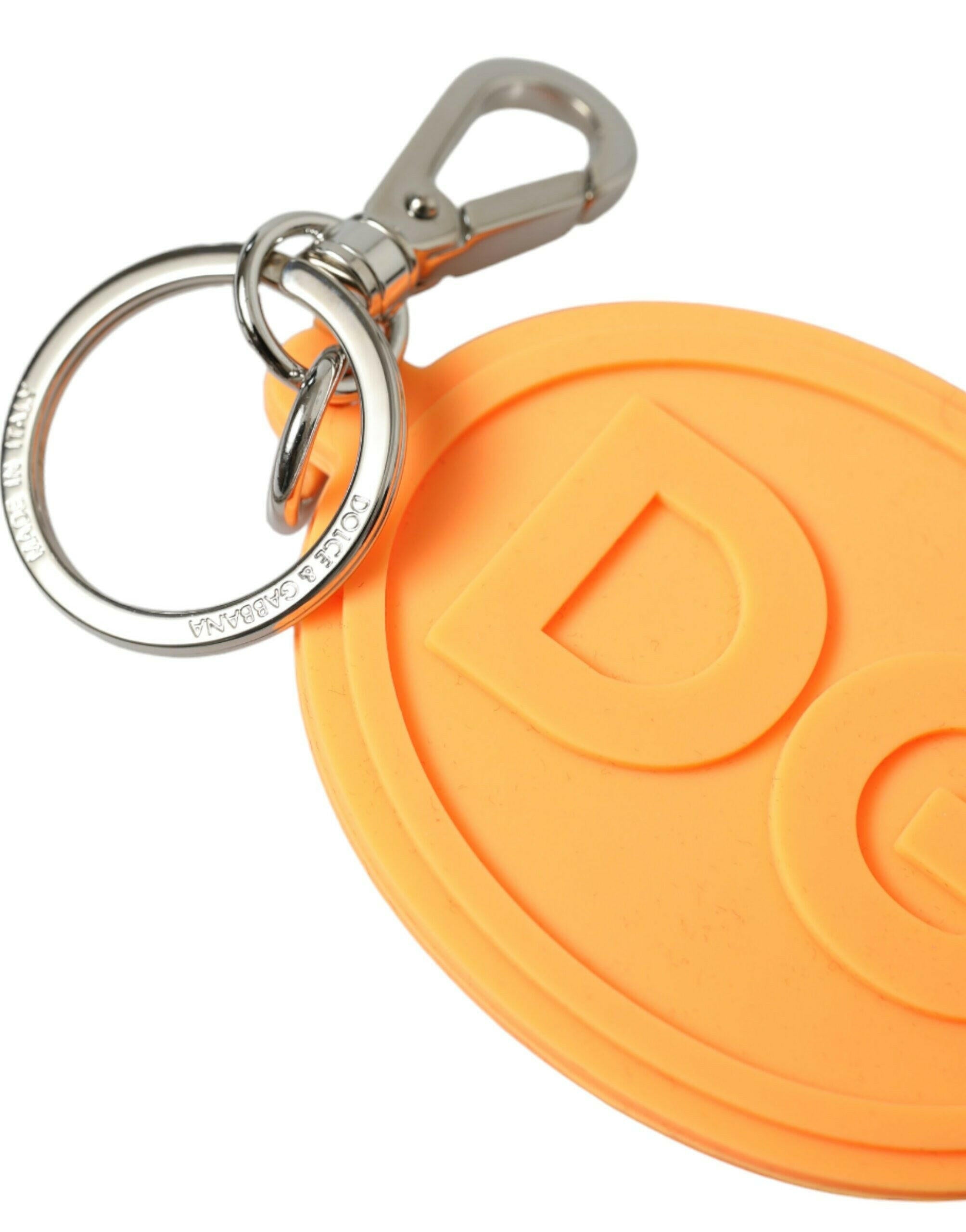 Dolce & Gabbana Orange Rubber DG Logo Silver Brass Metal Keyring Keychain -   -  Dolce & Gabbana.
