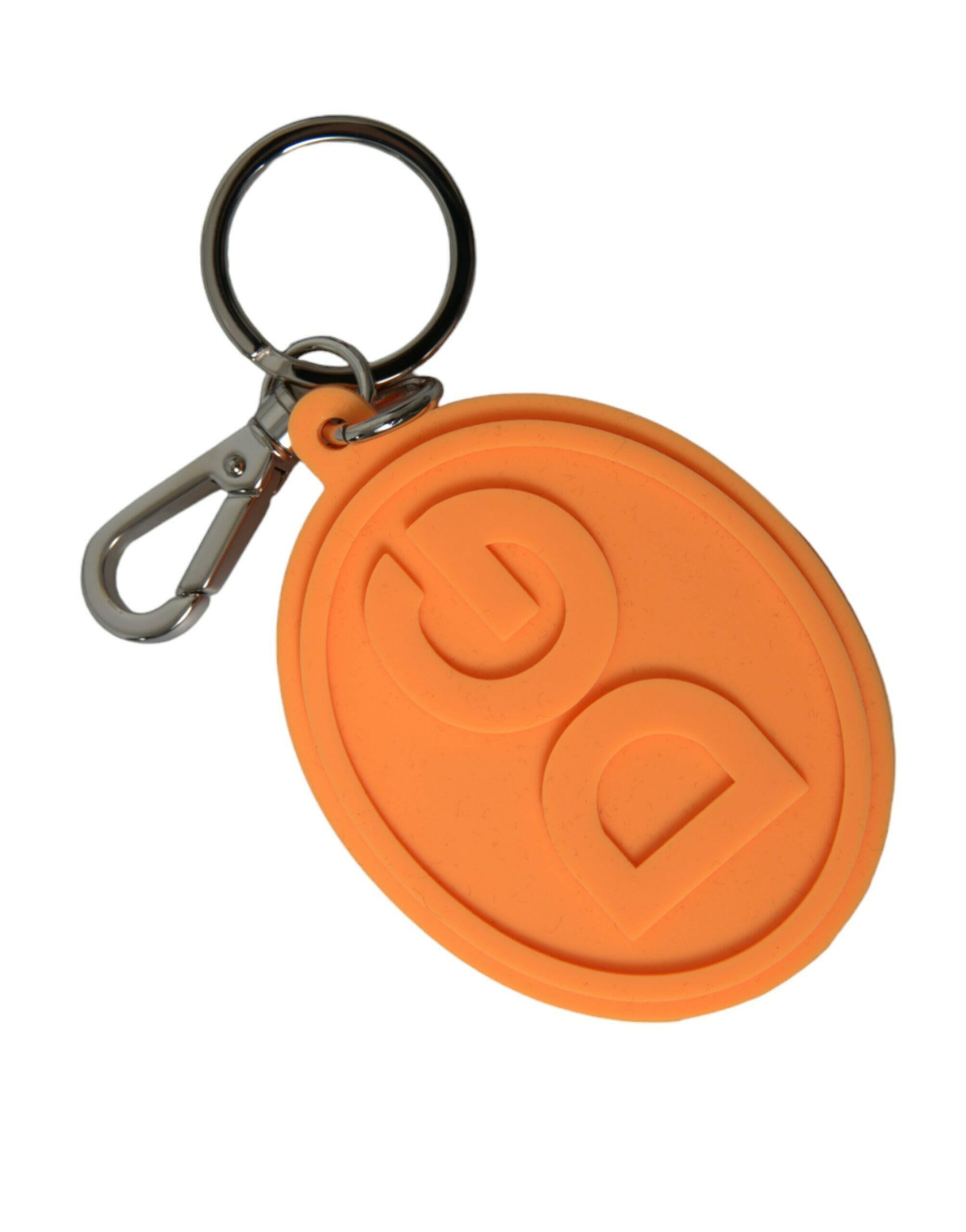 Dolce & Gabbana Orange Rubber DG Logo Silver Brass Metal Keyring Keychain -   -  Dolce & Gabbana.