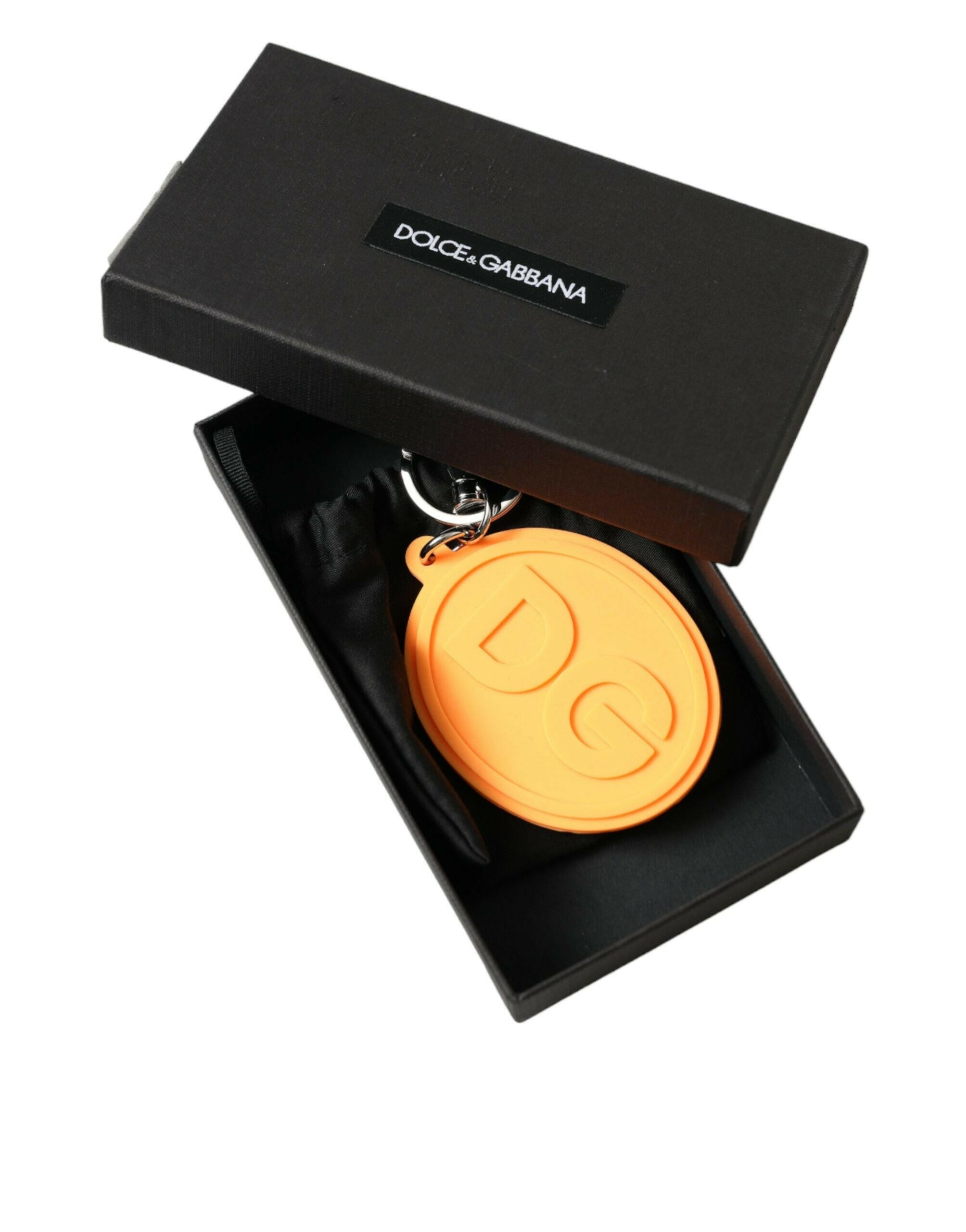 Dolce & Gabbana Orange Rubber DG Logo Silver Brass Metal Keyring Keychain -   -  Dolce & Gabbana.