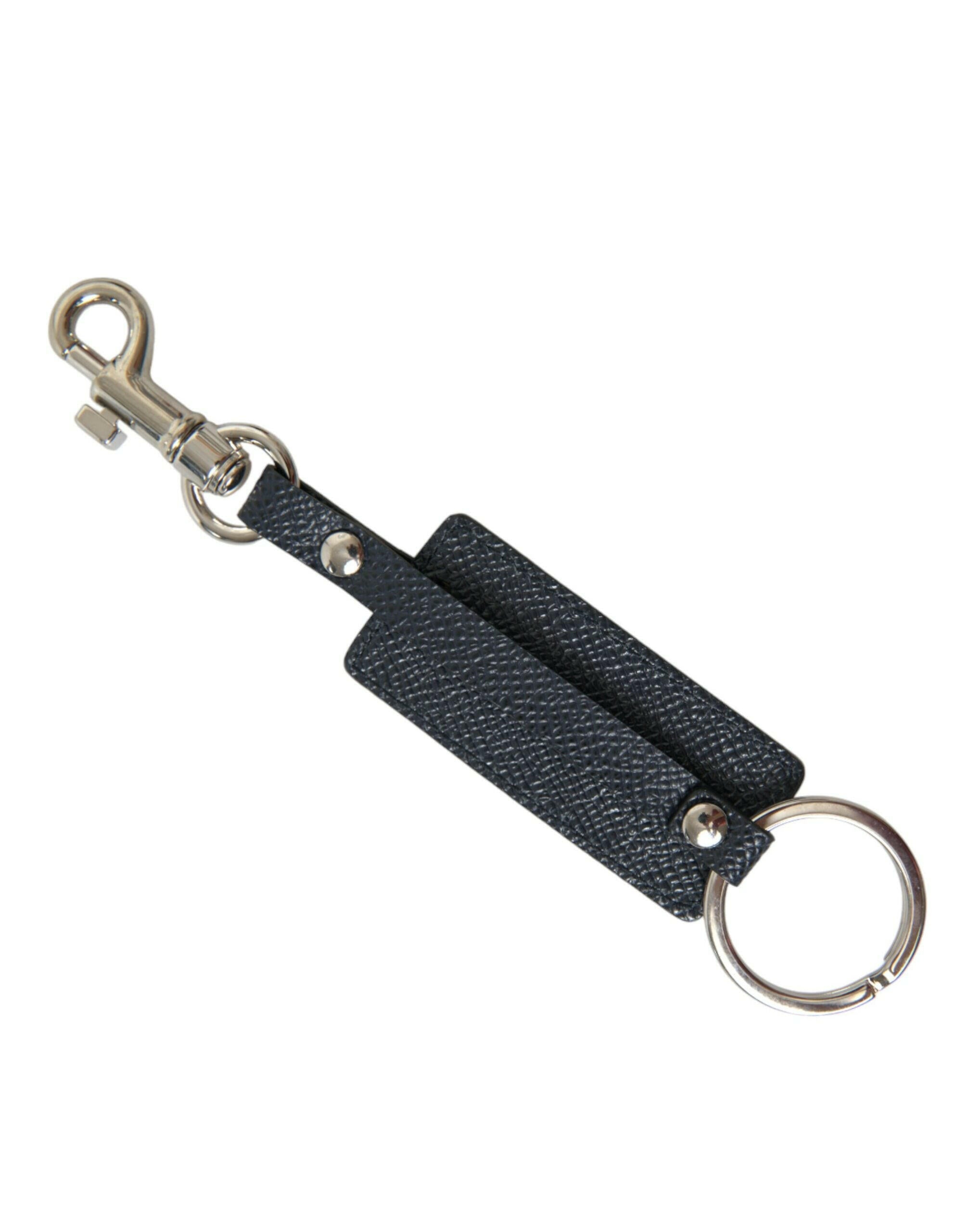 Dolce & Gabbana Black Calf Leather DG Logo Silver Brass Keyring Keychain -   -  Dolce & Gabbana.