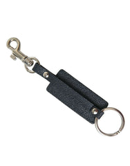 Dolce & Gabbana Black Calf Leather DG Logo Silver Brass Keyring Keychain -   -  Dolce & Gabbana.